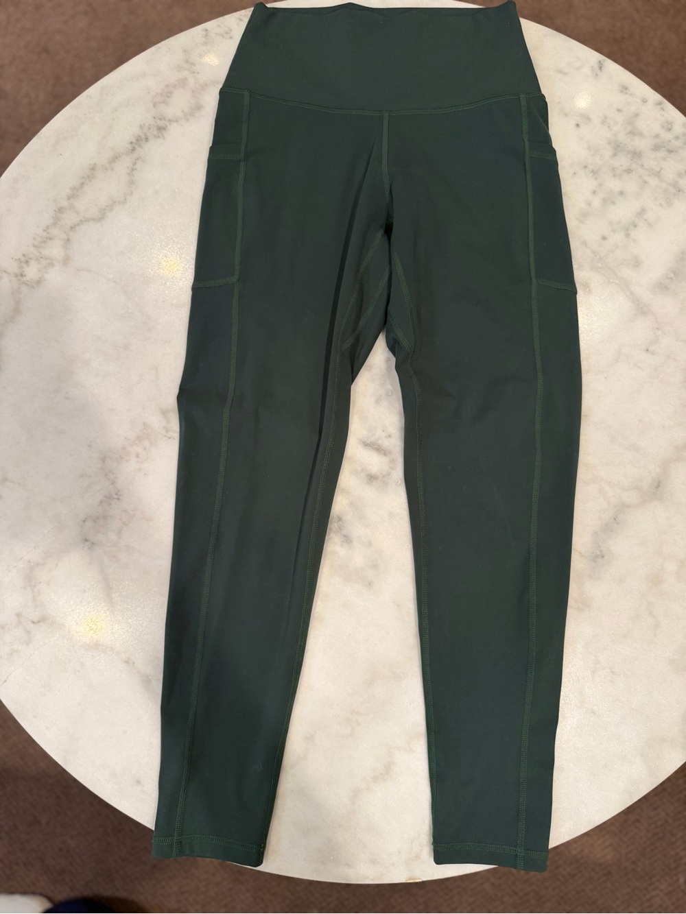 High-Rise Women’s Forest Green Active Leggings with Side Pockets